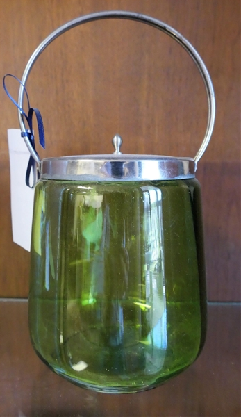 Olive Green Victorian Biscuit Jar - Measures 6" Tall 5" Wide - Not including Handle