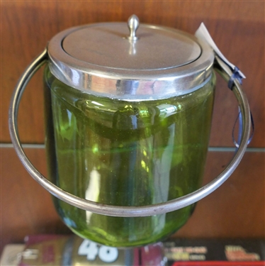 Olive Green Victorian Biscuit Jar - Measures 6 Tall 5 Wide - Not including Handle
