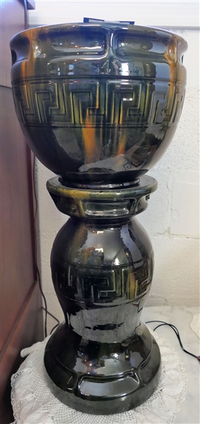Jardinière and Pedestal with Greek Key Decoration - Measures 25 1/2" Tall 11 3/8" Across