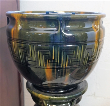 Jardinière and Pedestal with Greek Key Decoration - Measures 25 1/2 Tall 11 3/8 Across