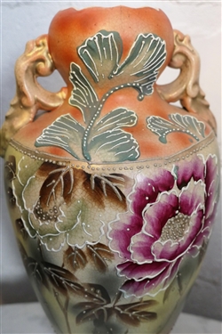 Large Floral Vase with Moriage Decoration Measures 14 1/2 tall Some Overall Crazing 