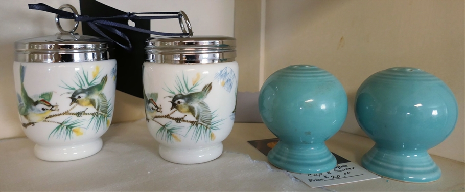 2 Royal Worcester Egg Coddlers and Pair of Fiesta Turquoise Salt & Pepper Shakers 