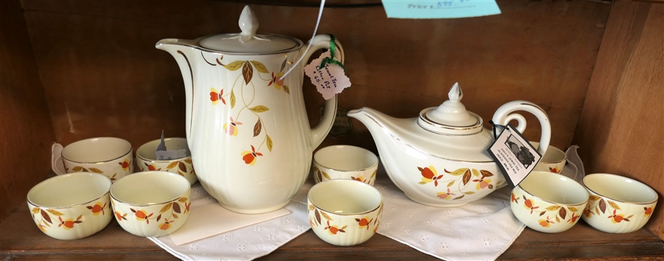 11 Pieces of Hall's Jewel Tea including Custard Cups, Coffee Pot, and Tea Pot with Insert - Coffee Pot Measures