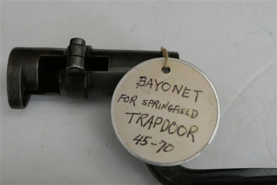 US Bayonet For Springfield Trapdoor 45-70 - Bayonet and Scabbard Both Marked US. Leather Scabbard with Brass US Emblem - Measures 21 1/2 Long 