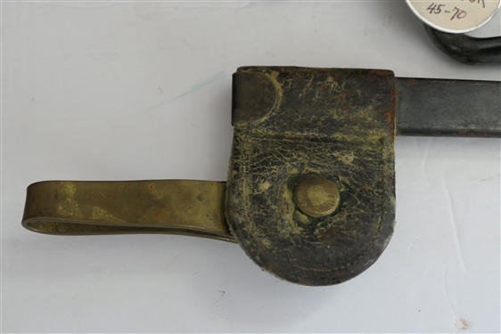 US Bayonet For Springfield Trapdoor 45-70 - Bayonet and Scabbard Both Marked US. Leather Scabbard with Brass US Emblem - Measures 21 1/2 Long 