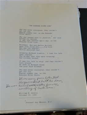 9 Pages of Alston's Roanoke Valley Railway Information, Poems  and 8 by 10  Photographs of Bridge and Train Photos Dated 1906-1918, Railway Workers, Townsville Railway, Engine Photo, 