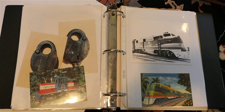 Pages of Alston's Railroad information Including Photos 5 by 7, Postcards, General Information about the B&W Railroad and  Alphabetic Listings of Train Information, Newspaper Clippings, and 8 by...