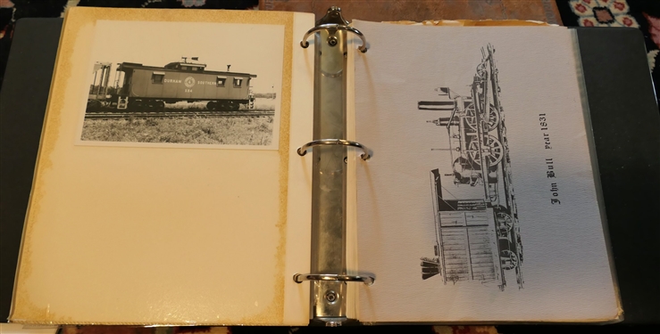 Pages of Alston's Railroad information Including Photos 5 by 7, Postcards, General Information about the B&W Railroad and  Alphabetic Listings of Train Information, Newspaper Clippings, and 8 by...