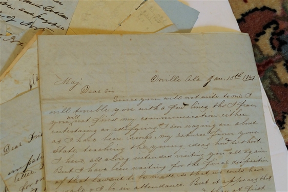 Important Collection of Alston Papers Dating From  1830's - 1870's including Letters, Receipts, Contracts and Documents - Letters Pertaining to Gold and Minerals, Payments of Overseer's Services,...