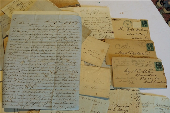 Important Collection of Alston Papers Dating From  1830's - 1870's including Letters, Receipts, Contracts and Documents - Letters Pertaining to Gold and Minerals, Payments of Overseer's Services,...
