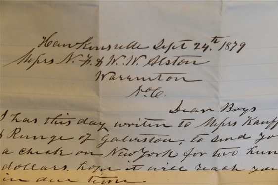 Important Collection of Alston Papers Dating From  1830's - 1870's including Letters, Receipts, Contracts and Documents - Letters Pertaining to Gold and Minerals, Payments of Overseer's Services,...