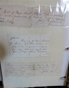 Ephemera Lot including P.G. Alston, Jr 1884 Receipt, Alston Letters in Original Envelopes, Ledger Pages from 1870's and 80's, Gold Mine Sale Flyer, Alston's Store Ads, Alston House Cards, Watkins...