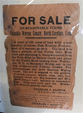 Ephemera Lot including P.G. Alston, Jr 1884 Receipt, Alston Letters in Original Envelopes, Ledger Pages from 1870's and 80's, Gold Mine Sale Flyer, Alston's Store Ads, Alston House Cards, Watkins...