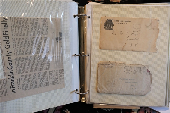 Ephemera Lot including P.G. Alston, Jr 1884 Receipt, Alston Letters in Original Envelopes, Ledger Pages from 1870's and 80's, Gold Mine Sale Flyer, Alston's Store Ads, Alston House Cards, Watkins...