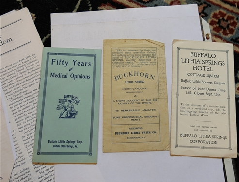 Ephemera and Information Pertaining to Panacea Springs, Buffalo Springs, and Crystal Springs including Correspondence with Mrs. W.H. Pleasants Jr. Regarding Stays At Buffalo Lithia Springs Hotel -...