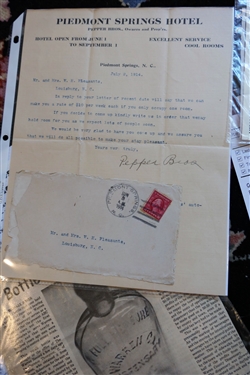 Ephemera and Information Pertaining to Panacea Springs, Buffalo Springs, and Crystal Springs including Correspondence with Mrs. W.H. Pleasants Jr. Regarding Stays At Buffalo Lithia Springs Hotel -...