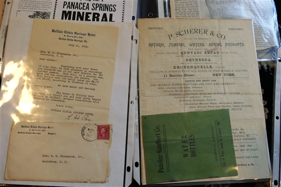 Ephemera and Information Pertaining to Panacea Springs, Buffalo Springs, and Crystal Springs including Correspondence with Mrs. W.H. Pleasants Jr. Regarding Stays At Buffalo Lithia Springs Hotel -...