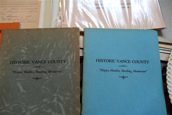 Green Hill Louisburg, NC Plate, First Edition Booklet Green Hill, Civil War Stamps, Henderson, NC Mayors Court Summons 1888, 1941 Vance County Booklet, Vance Heritage Booklet, An Inventory of...