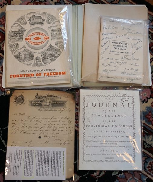 Halifax County Bicentennial 1758-1958 Official Program, Medoc Vineyards - Halifax County, NC 1900 Letter, Bute County Committee of Safety Minutes 1775-1776 (Reprint), and The Journal of The...