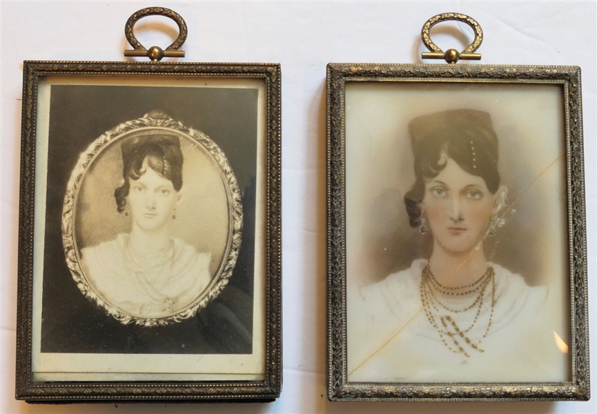 Hand Painted Portrait on Porcelain of Sarah Madeline Potts (Alston) Framed - Porcelain is Cracked, Photograph of Painting, and Other Small Painting Signed by Artist of Sarah Madeline Potts - Frames...