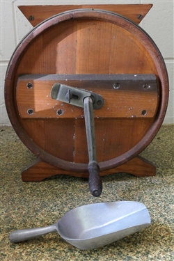 Wood Churn - Missing inside parts and Lid and Metal Scoop - Churn Measures 15 tall 13 Across