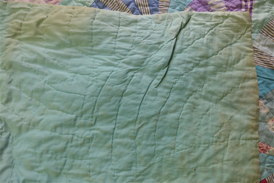 Unusual Fan Patterned Quilt - Hand Quilted - Measures 78 by 64