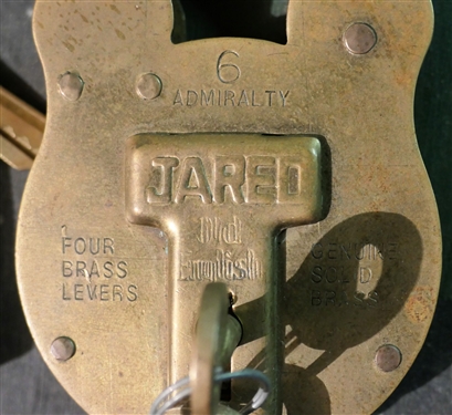 JARED - 6 Admiralty Brass Lock - Signed JAS Morgan &  Sons LTD. Justin Square - With Keys and Large Heavy Duty Brinks Pad Lock -with Keys - Brass Lock Measures 3 3/4 by 2 3/4