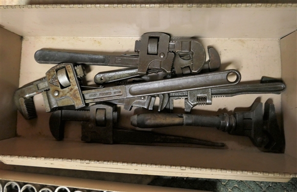 Western Auto Metal Tool Box Full of Sockets and Wrenches including 9 Auto Wrench , Pexto Wrench, Globe Master 18 - Wrench, Blackhawk Ratchets and RAY Sockets