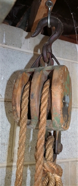 Two Fold Purchase Block and Tackle -  Boston and Lockport Block Company - Each Block Measures 6 - One Green Painted One Yellow