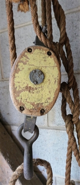 Two Fold Purchase Block and Tackle -  Boston and Lockport Block Company - Each Block Measures 6 - One Green Painted One Yellow