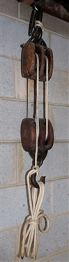 Two Fold Purchase Block and Tackle - Boston and Lockport Block Company - Each Wood Block Measures 6 