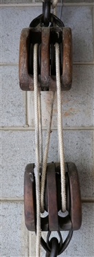 Two Fold Purchase Block and Tackle - Boston and Lockport Block Company - Each Wood Block Measures 6 