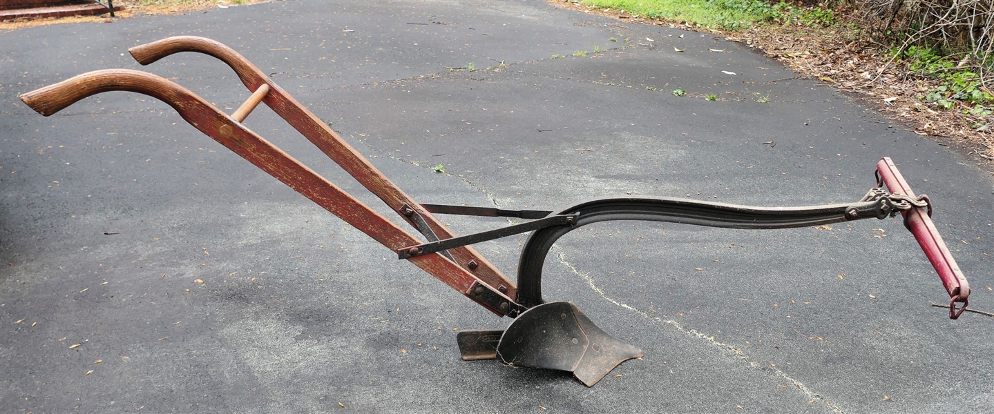 Oliver CDF Horse Drawn Plow with Single Tree - Partial Original Red Paint 