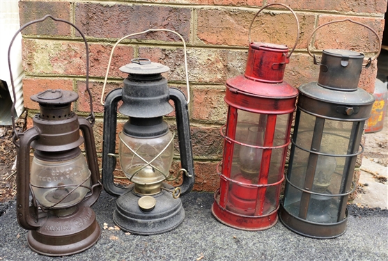 Feurhand Medium - German Lantern with Dietz Comet Globe, Dietz The Original Lantern, and 2 Made in Hong Kong Lanterns - Comet Measures 9 Tall Not including Handle