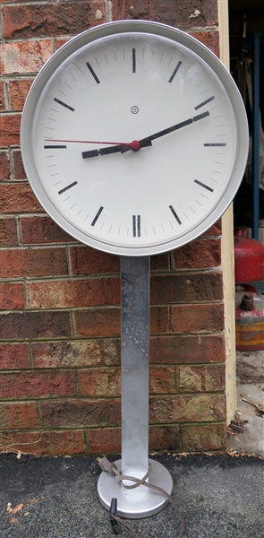 Double Sided Plastic and Aluminum Electric Clock - Red Second Hand - Each Side Can Be Set Independently  - Measures 32" Tall Overall - 13 1/2" Across