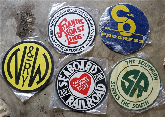 5 Decorative Railroad Wall Plaques - Atlantic Coast Line, N&W, Seaboard, C&O, and Southern - Each Measures 11