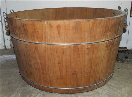 Wood Tub - Wood Bail Handles - Measures 11 1/2 tall 21 1/2 Across