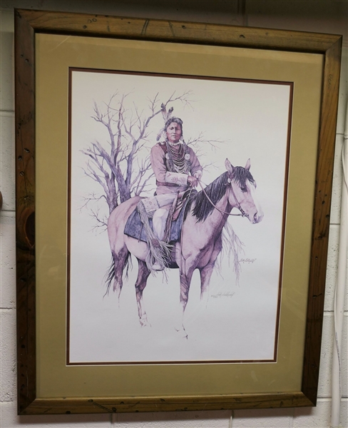 Artist Signed Native American Framed Print -Signed and Numbered 402/800 - Frame Measures 34 1/2" by 24 3/4" 