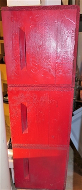 17 Model Cars - Most New in Original Boxes and Red Painted Shelf Crafted From Wooden Remington Crates - Shelf Measures 28 tall 14 1/2 by 9 