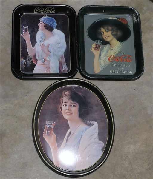 3 Coca Cola Trays - 2 Rectangular 13 1/4" by 10 3/4" and 1 Oval 