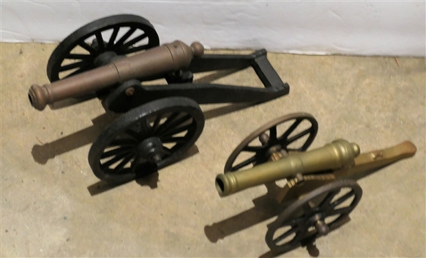 2 Brass and Iron Cannons - Smaller Measures 3 by 7 1/2 Larger Measures 3 1/2 tall 8 Long