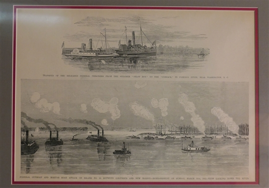 Pamlico River Washington NC Transfer of the Released Federal Prisoners From The Steamer Pilot Boy to The Cossak and Federal Gunboat and Mortar Boat Attack on Island No. 10 Between Columbus...
