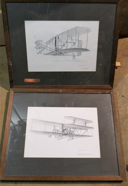 2 Pencil Signed - Framed and Matted Prints of the Wright Flyer Planes -  - Kitty Hawk Flyer and Wright Military Flyer - Both Have Information on Reverse - Frames Measure 17" by 21" 