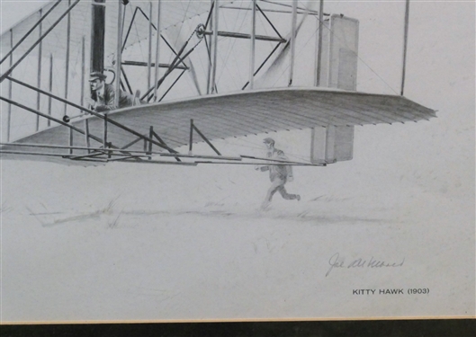 2 Pencil Signed - Framed and Matted Prints of the Wright Flyer Planes -  - Kitty Hawk Flyer and Wright Military Flyer - Both Have Information on Reverse - Frames Measure 17 by 21 