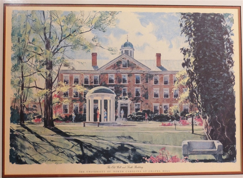 "The University of North Carolina at Chapel Hill - The Old Well and South Building" Framed and Double Matted Print - Frame Measures 22" by 27" 