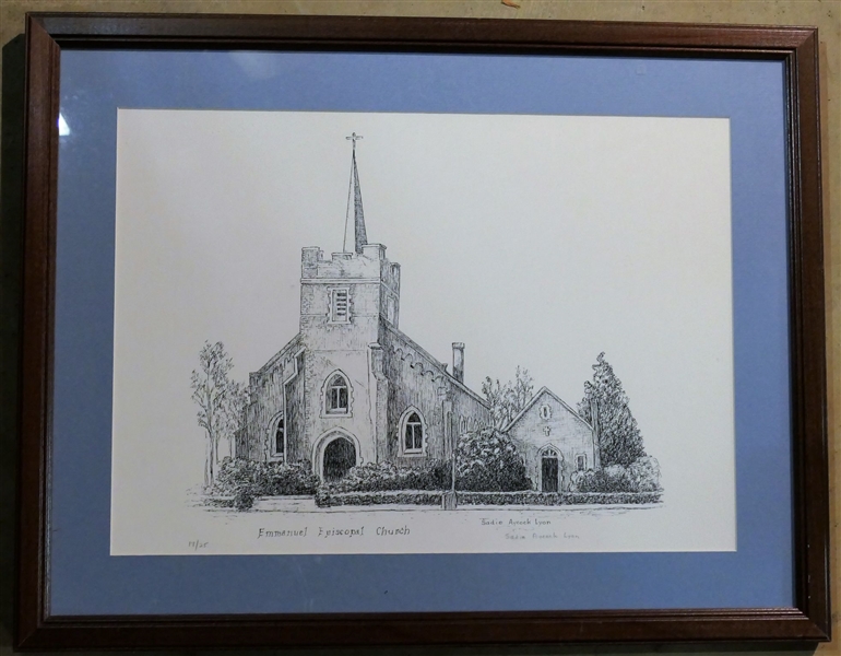 "Emmanuel Episcopal Church" Artist Signed and Numbered 17/25 Print by Sadie Aycock Lyon  - Framed and Matted - Frame Measures 19 1/2" by 24 3/4"