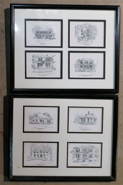 2 Frames of Prints of Warrenton, NC Houses and Places including Peter Davis Store, Warrenton Railroad Depot, William Eaton House, Green - Polk House, Bragg House, Jones - Cook House, Gloster -...