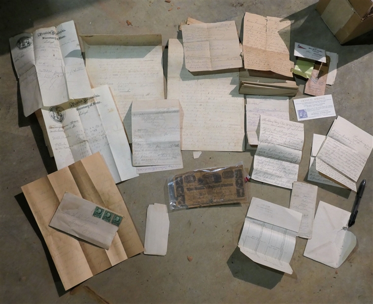 Collection of Early Letters and Documents From the Alston Family including Letters to England, Letters and Notes From the 1890s. Gold Mine Damage Notes, Crystal Springs Trade Card, and 1930s Letters
