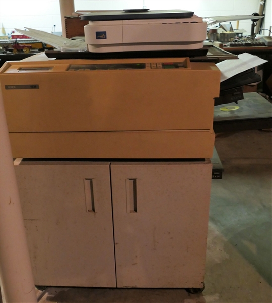 Xerox 1035 Copier on Rolling Cart and Canon IC160 Scanner - Cart Contains Copier Supplies- Toner, Notebooks, Etc.  - Copier Powers On 