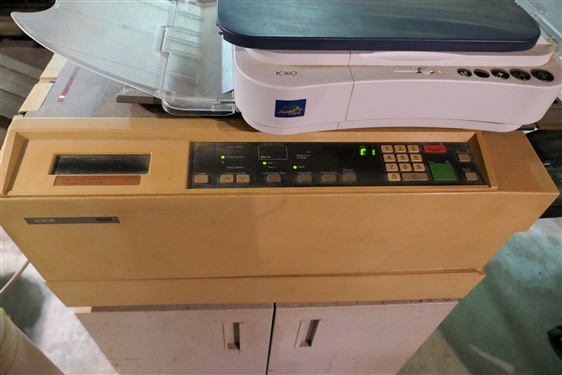 Xerox 1035 Copier on Rolling Cart and Canon IC160 Scanner - Cart Contains Copier Supplies- Toner, Notebooks, Etc.  - Copier Powers On 